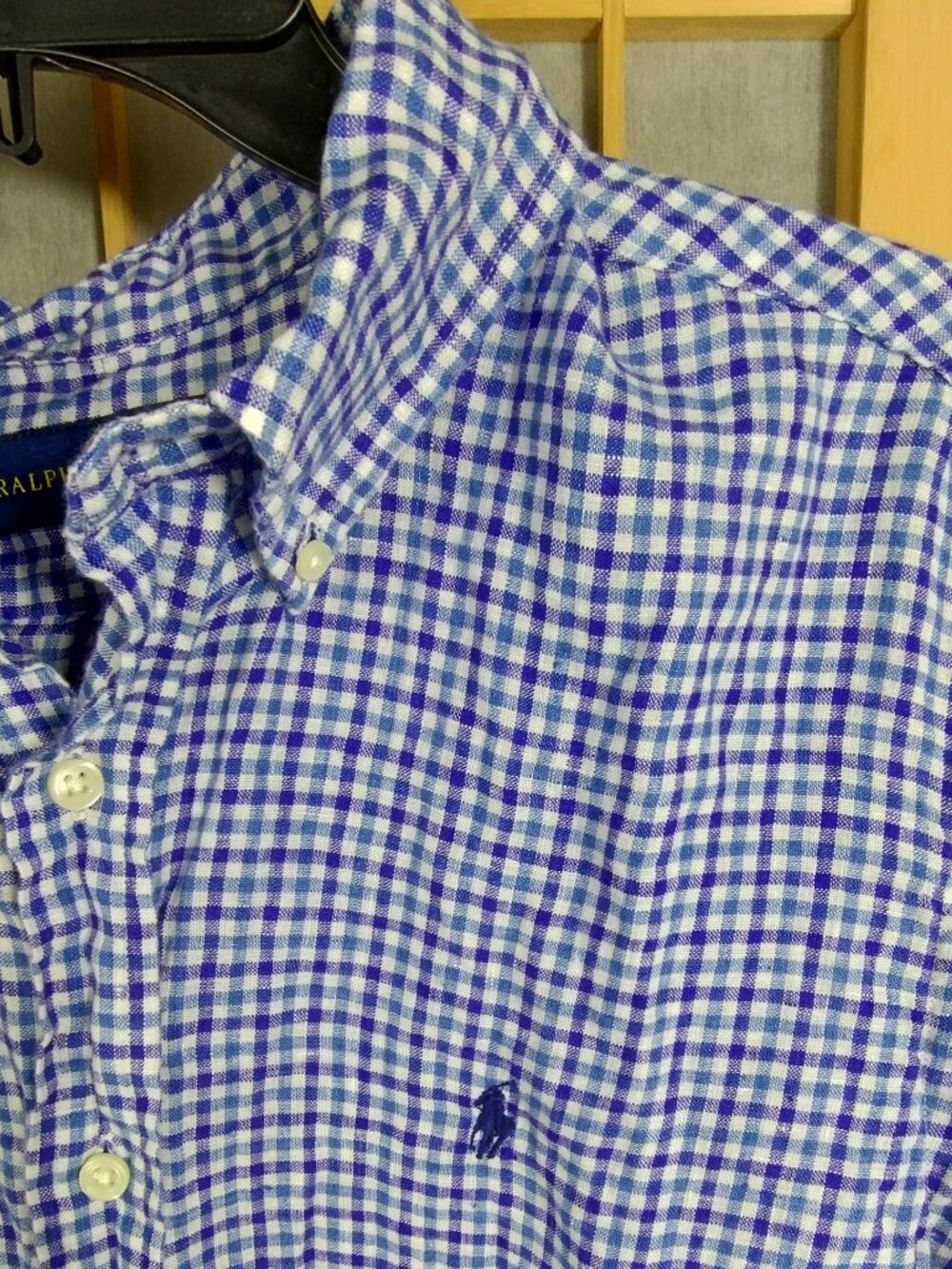 Ralph Lauren Polo Blue Gingham Plaid Button Down Short Sleeve Shirt Size L - Picture 4 of 11